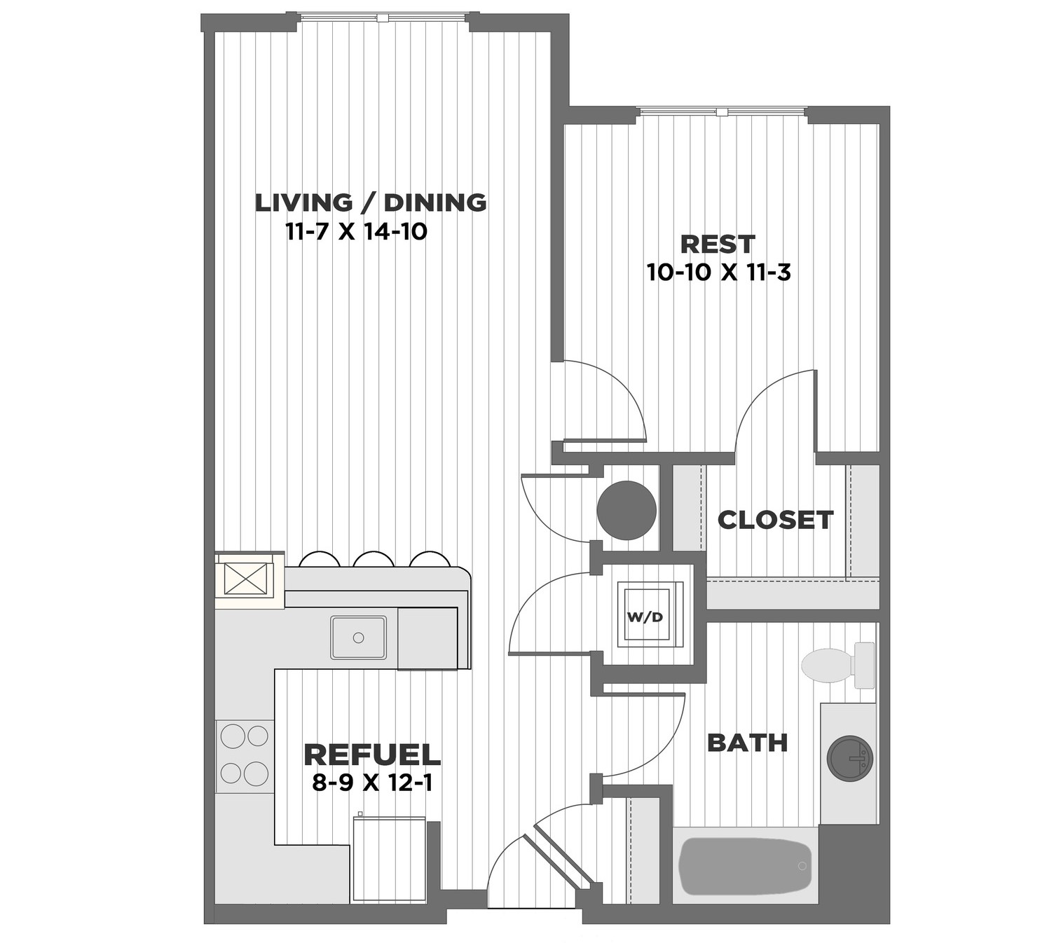 Floorplan for Apartment #2108, 1 bedroom unit at Halstead Franklin