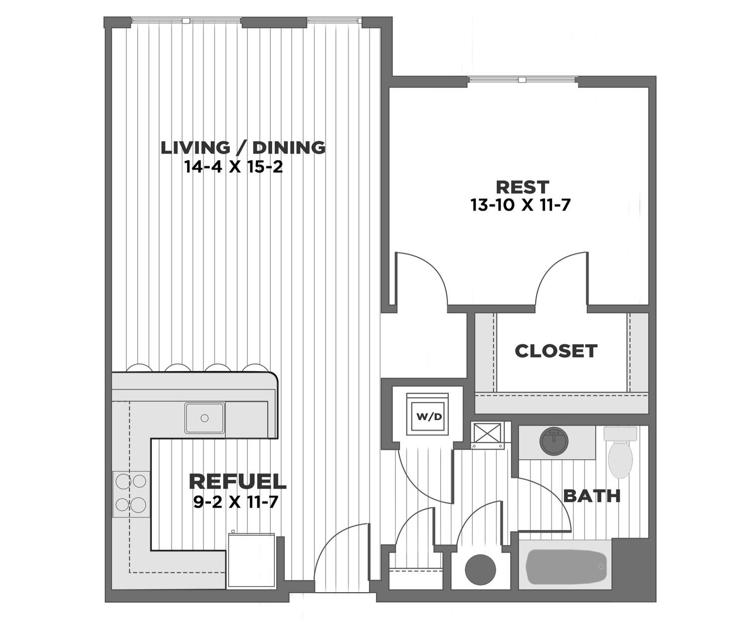 Floorplan for Apartment #1304, 1 bedroom unit at Halstead Franklin