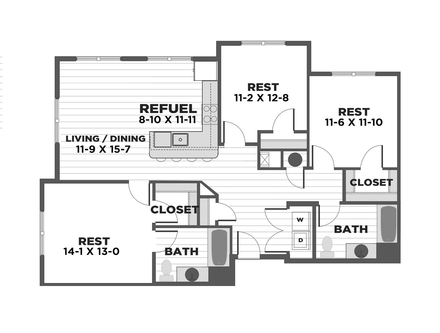Floorplan for Apartment #1436, 3 bedroom unit at Halstead Franklin